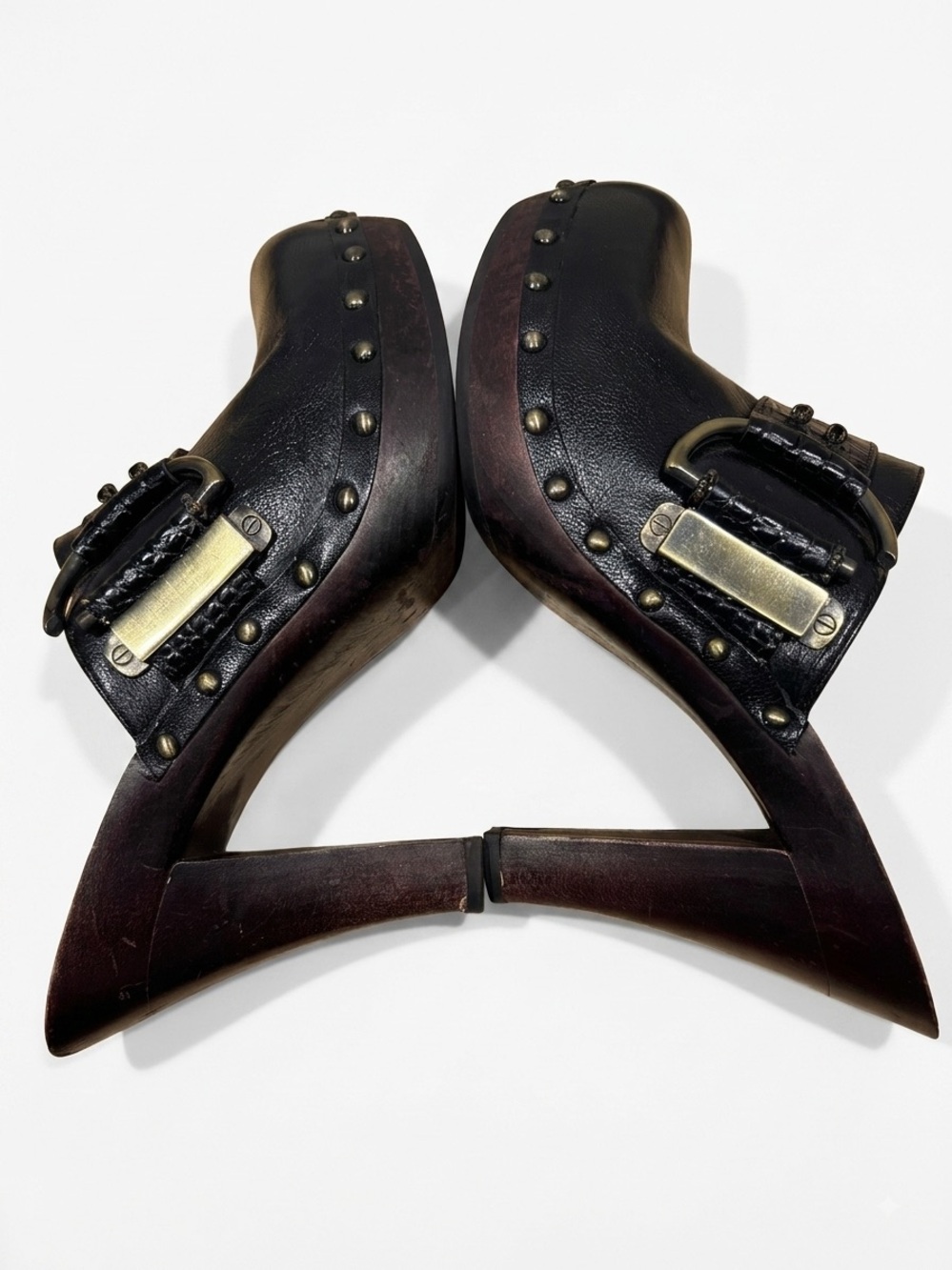 Hilary Radley Hoshi High Heeled Studded Clog Mules Leather Black Size 9M